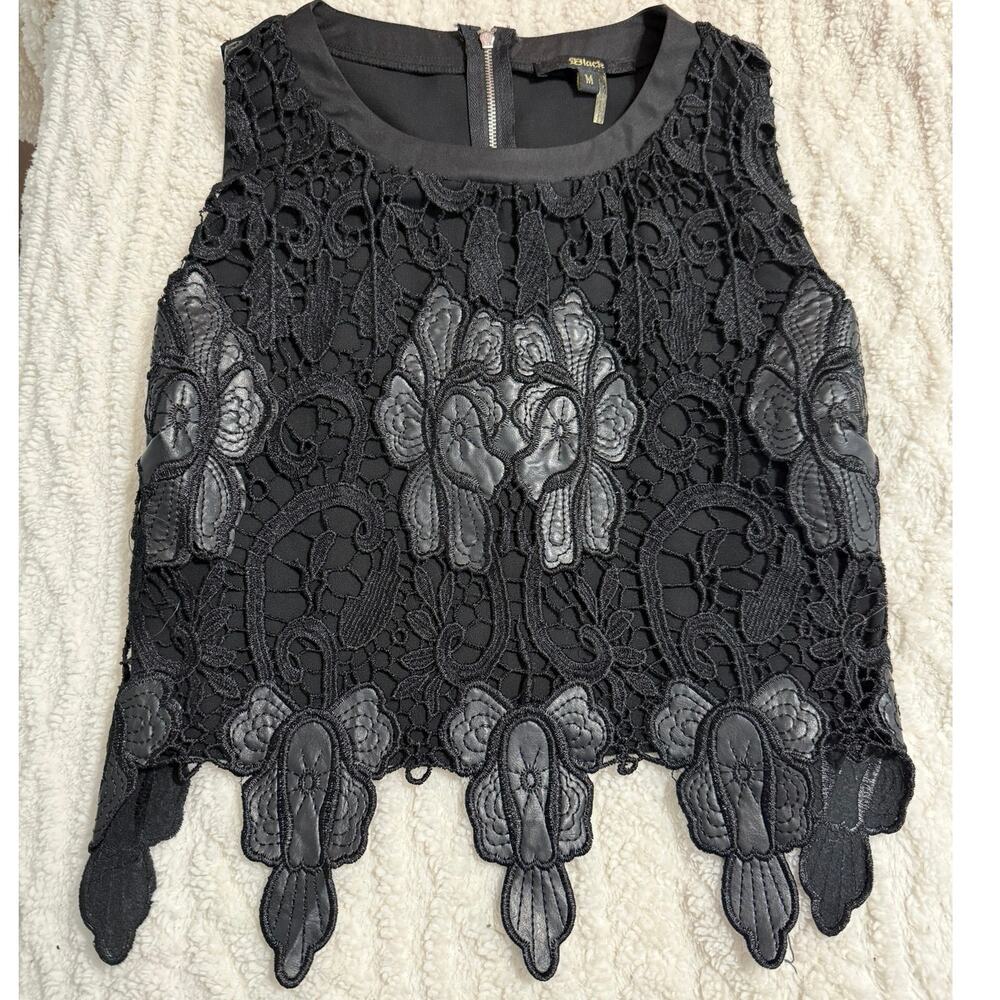 Black Lace Faux Leather Lace Cami Crop Top Goth Whimsygoth Romantic Victorian